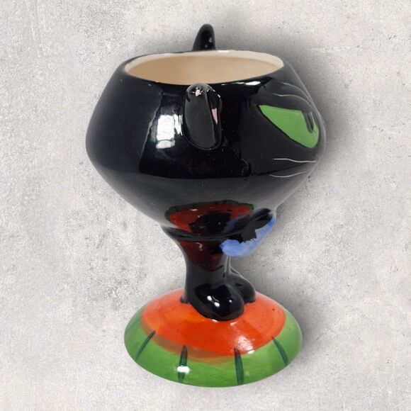 Black Cat Halloween Planter or Mug Whimsical Ceramic Goblet Style Kitty Spooky - Picture 4 of 10